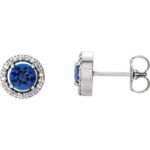 14k White Natural Blue Sapphire & 1/10 Ctw Natural Diamond Earrings