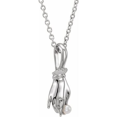 Sterling Silver Cultured White Seed Pearl Buddha Hand 16-18' Necklace