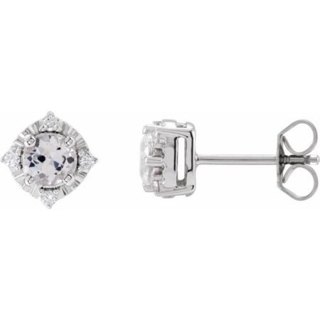 Sterling Silver Lab-grown White Sapphire & .08 Ctw Natural Diamond Halo-style Earrings
