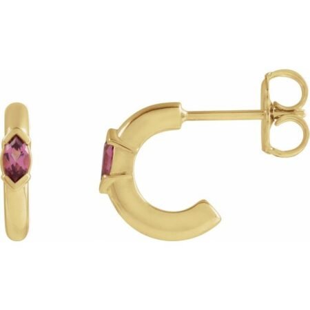 14k Yellow Natural Pink Tourmaline 10 Mm Hoop Earrings