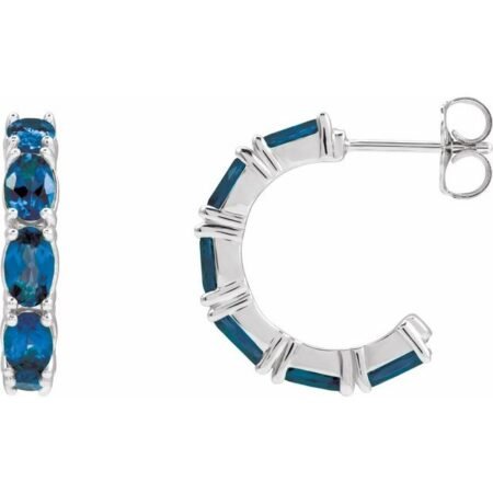 14k White Natural Blue Sapphire 18.2 Mm Hoop Earrings