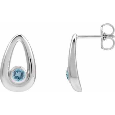 14k White Natural Aquamarine Geometric Earrings