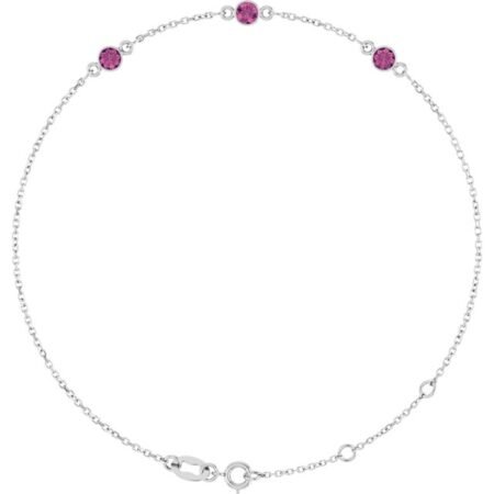 14k White Natural Pink Tourmaline Bezel-set Three-stone 6 1/2-7 1/2' Bracelet