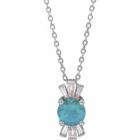 14k White Natural Aquamarine & 1/6 Ctw Natural Diamond 16-18' Necklace