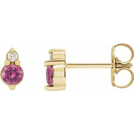 14k Yellow Natural Pink Sapphire & .03 Ctw Natural Diamond Earrings
