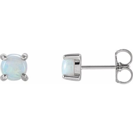 14k White 5 Mm Natural White Opal Earrings