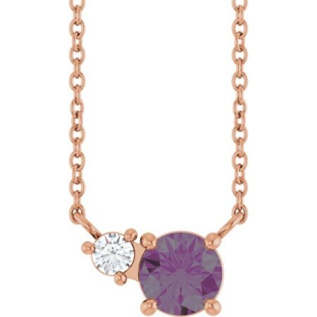14k Rose Lab-grown Alexandrite & .06 Ct Natural Diamond 18' Necklace