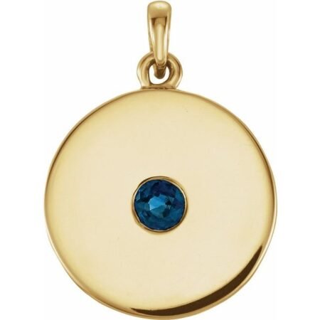 14k Yellow Natural Blue Sapphire Disc Pendant