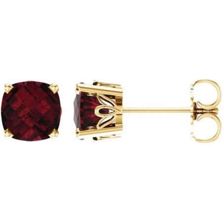 14k Yellow 6x6 Mm Cushion Natural Mozambique Garnet Earrings