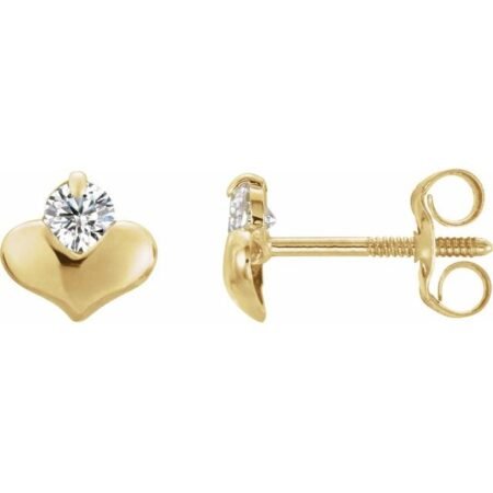 14k Yellow 2.25 Mm Imitation White Cubic Zirconia  Heart Earrings