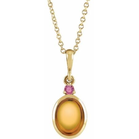 14k Yellow 8x6 Mm Natural Citrine & Natural Pink Tourmaline 16-18' Necklace
