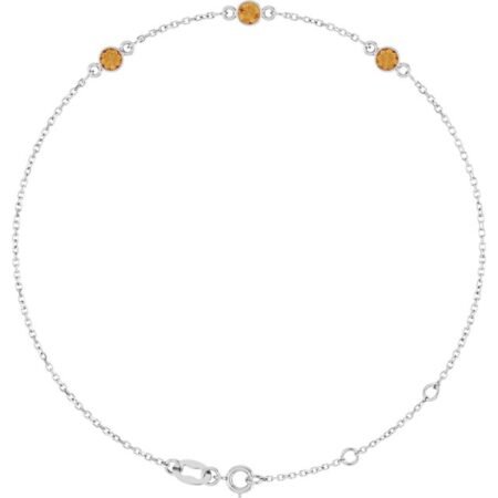 14k White Natural Citrine Bezel-set Three-stone 6 1/2-7 1/2' Bracelet