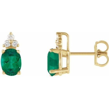 14k Yellow Natural Emerald & .06 Ctw Natural Diamond Earrings