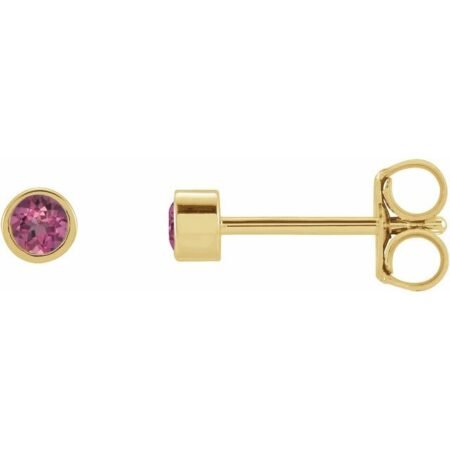 14k Yellow 2 Mm Round Natural Pink Tourmaline Micro Bezel-set Earrings