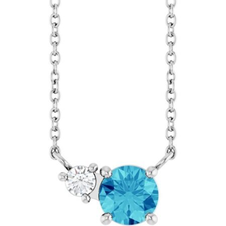 Sterling Silver Natural Blue Zircon & .06 Ct Natural Diamond 18' Necklace