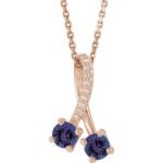 14k Rose Lab-grown Blue Sapphire & .05 Ctw Natural Diamond 16-18' Necklace