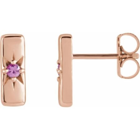 14k Rose Natural Pink Sapphire Bar Earrings