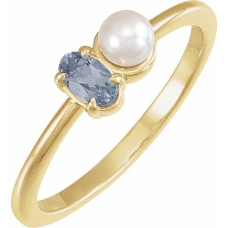 14k Yellow Natural Gray Spinel & Cultured White Akoya Pearl Ring