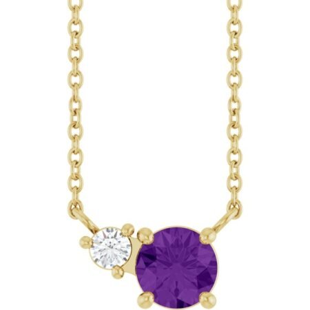 14k Yellow Natural Amethyst & .06 Ct Natural Diamond 18' Necklace
