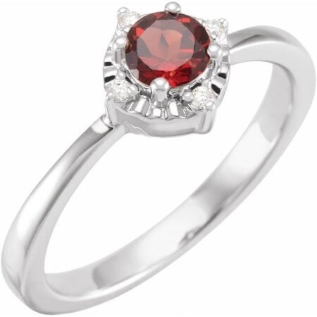 Sterling Silver Natural Mozambique Garnet & .04 Ctw Natural Diamond Halo-style Ring