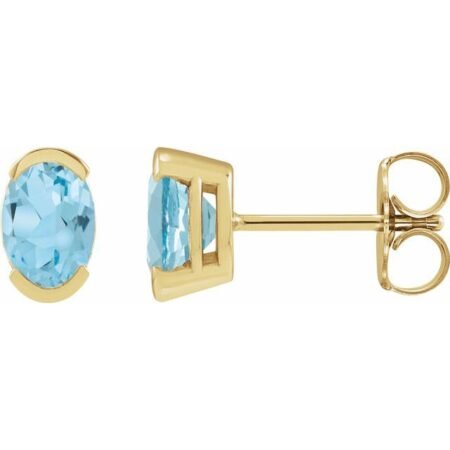 14k Yellow 6x4 Mm Natural Sky Blue Topaz Stud Earrings