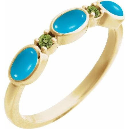 14k Yellow Natural Turquoise & Natural Peridot Stackable Ring
