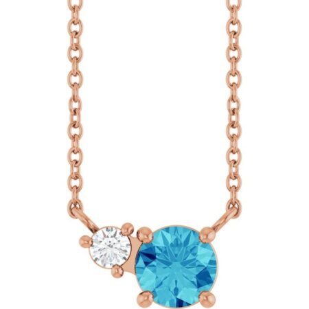 14k Rose Natural Blue Zircon & .06 Ct Natural Diamond 18' Necklace