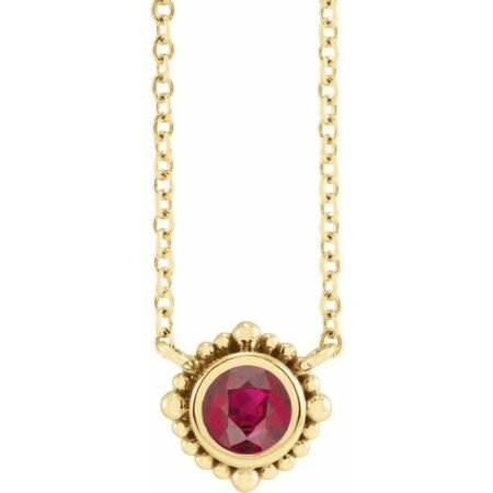14k Yellow 4 Mm Natural Ruby Beaded Bezel-set 18' Necklace