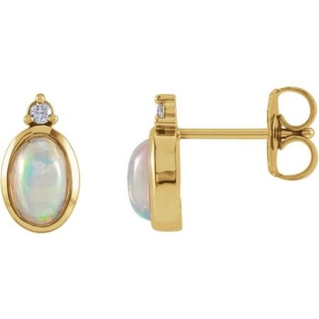 14k Yellow Natural Ethiopian Opal & .03 Ctw Natural Diamond Bezel-set Earrings
