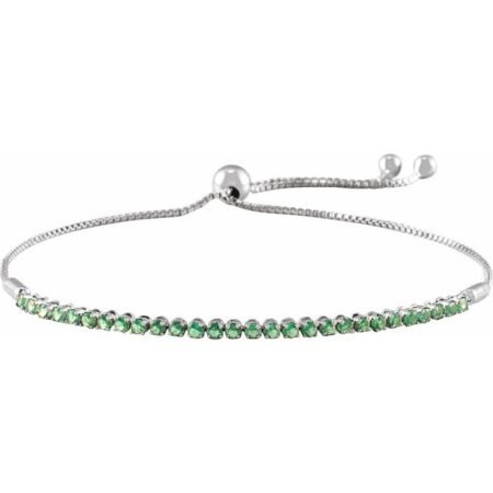 14k White Natural Emerald Adjustable 9 1/2' Bolo Bracelet