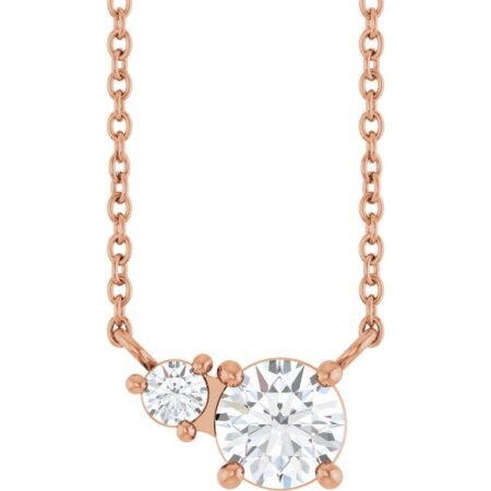 14k Rose Lab-grown Moissanite & .06 Ct Natural Diamond 18' Necklace