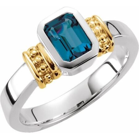 Sterling Silver & 14k Yellow Natural London Blue Topaz Ring