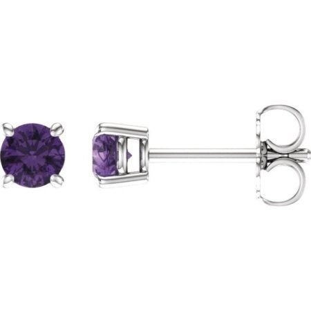 14k White 4 Mm Natural Amethyst Earrings