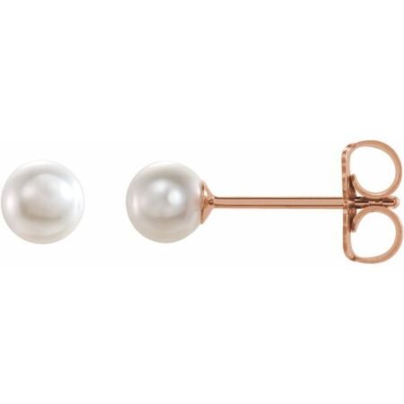 14k Rose Cultured White Akoya Pearl Earrings