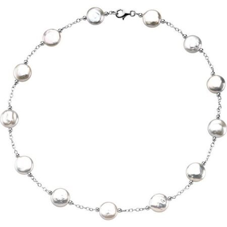 Sterling Silver 12-13 Mm Cultured White Freshwater Pearl Coin 18' Necklace