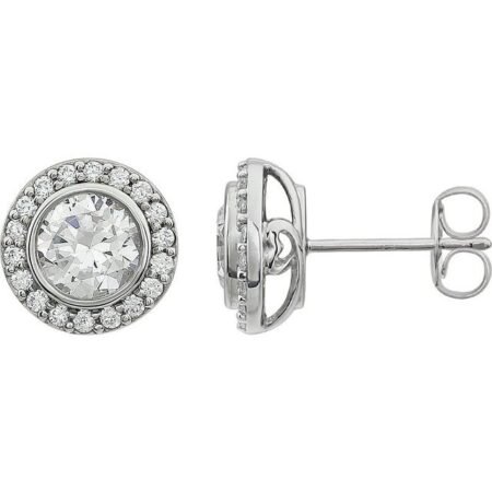 Sterling Silver Imitation White Cubic Zirconia Halo-style Earrings