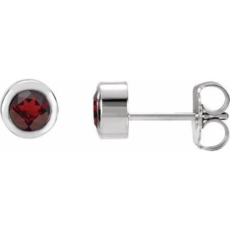 14k White Natural Mozambique Garnet Bezel-set Earrings