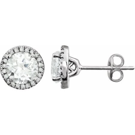 14k White Lab-grown White Sapphire & 1/8 Ctw Natural Diamond Earrings