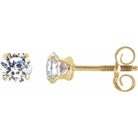 14k Yellow 4 Mm Imitation White Cubic Zirconia Youth Stud Earrings