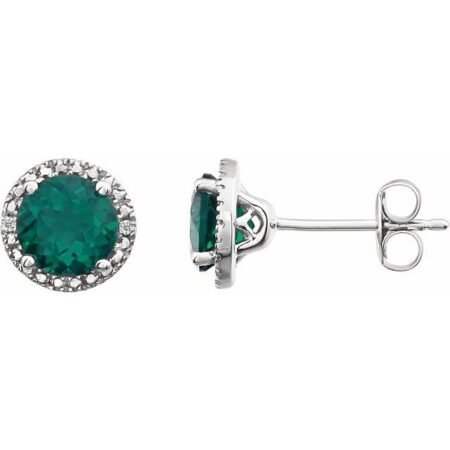 Sterling Silver Lab-grown Emerald & .01 Ctw Natural Diamond Earrings