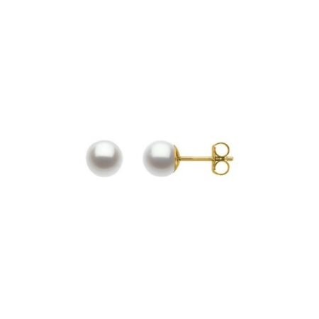 14k Yellow Cultured White Freshwater Pearl Earrings