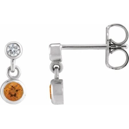 Platinum Natural Citrine & .05 Ctw Natural Diamond Two-stone Earrings