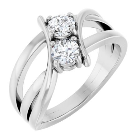 Sterling Silver 1/2 Ctw Natural Diamond Two-stone Ring