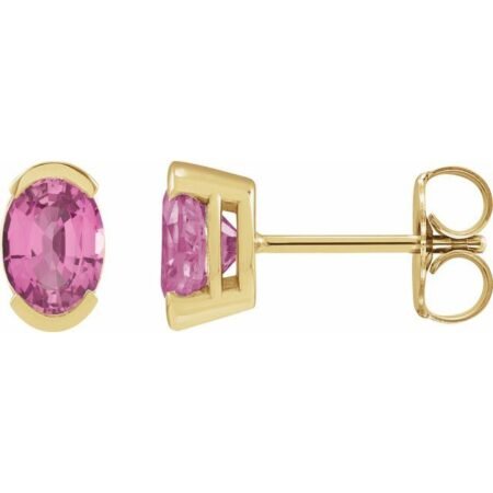 14k Yellow 6x4 Mm Lab-grown Pink Sapphire Stud Earrings