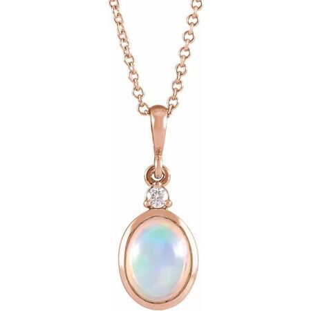 14k Rose 6x4 Mm Natural Ethiopian Opal & .015 Ct Natural Diamond 16-18' Necklace