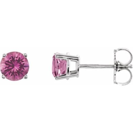 14k White 5 Mm Natural Pink Tourmaline Earrings