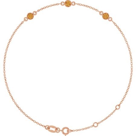 14k Rose Natural Citrine Bezel-set Three-stone 6 1/2-7 1/2' Bracelet