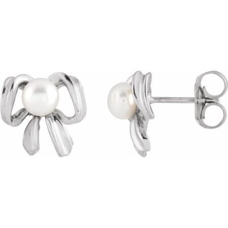 14k White Cultured White Freshwater Pearl Earrings