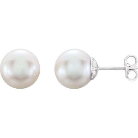 Sterling Silver 9.5-10 Mm Cultured White Freshwater Pearl Earrings