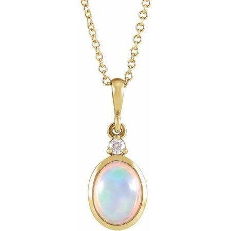 14k Yellow 6x4 Mm Natural Ethiopian Opal & .015 Ct Natural Diamond 16-18' Necklace